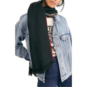 NWT Free People Womens Black Stitch Fringed Blanket Scarf